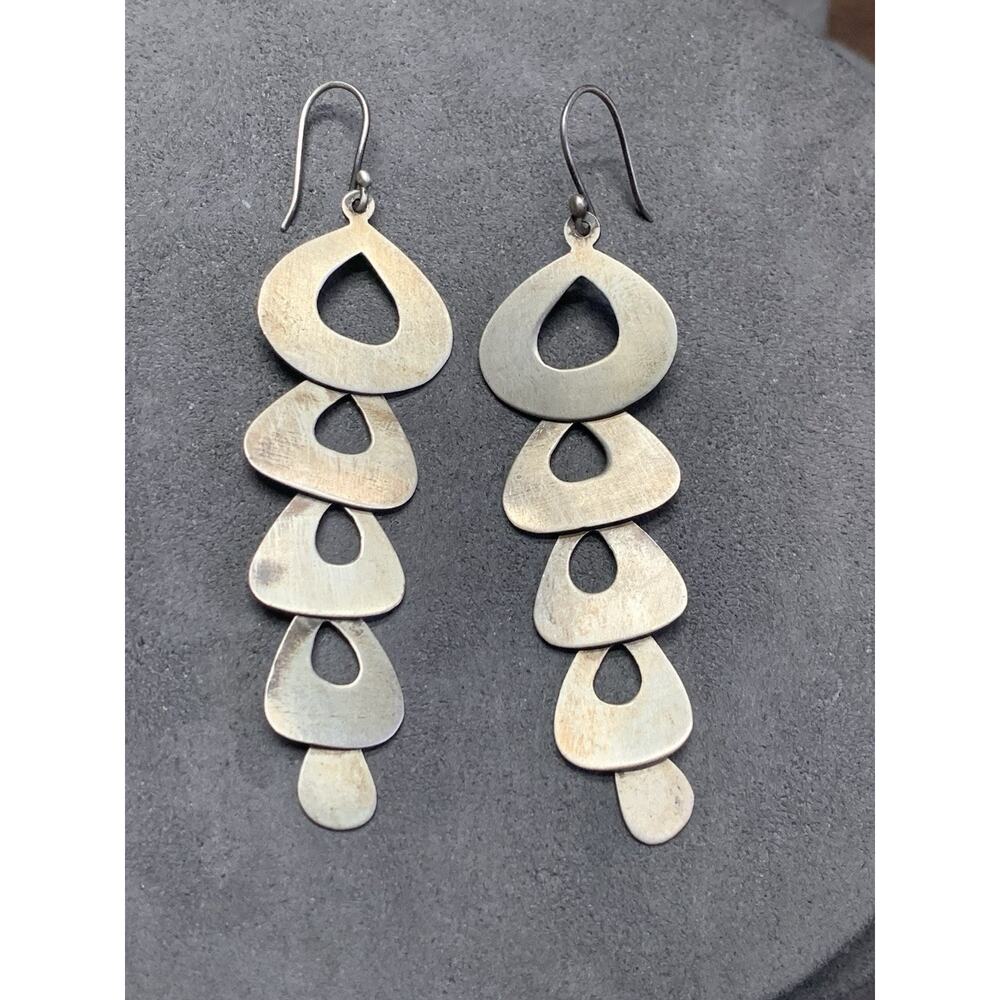 Vtg Jane Diaz ? Five Tier Organic Cascade Dangle Earrings 925 Sterling Silver